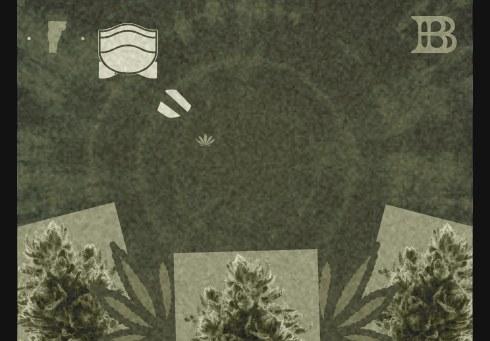 Olive green cannabis packaging artwork with leaf shapes and a monogram badge