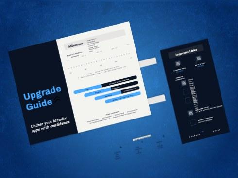 Mendix Upgrade Guide document layouts on a blue background
