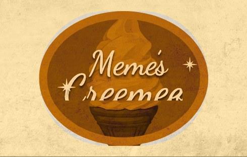 Meme's Creemees ice cream logo in brown on cream